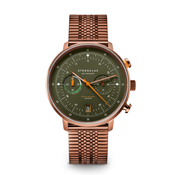 HAMBURG Chrono dunkelgrün bronze / SuperSlim Metallarmband 20 bronze